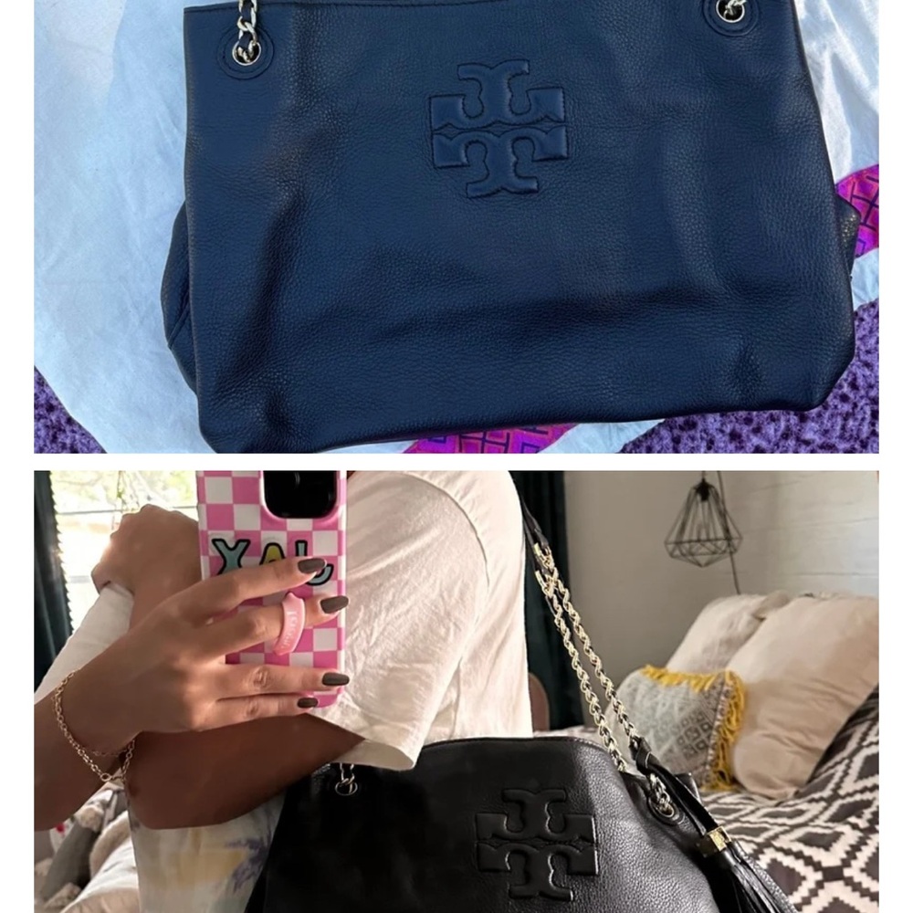 Tory Burch Women's Black Leather Shoulder Bag Thea chain strap purse